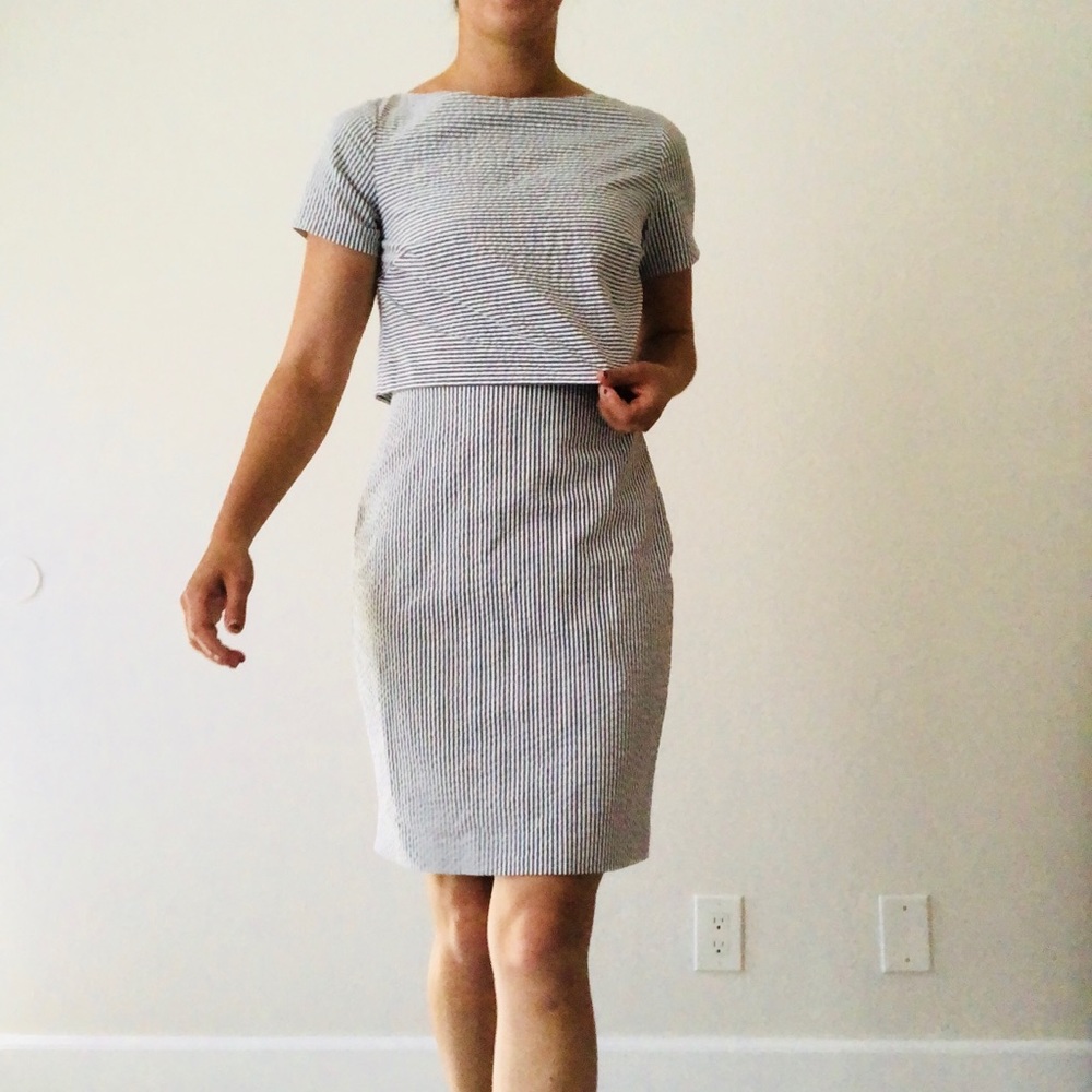 Banana Republic Blue And White Seersucker Striped Dress